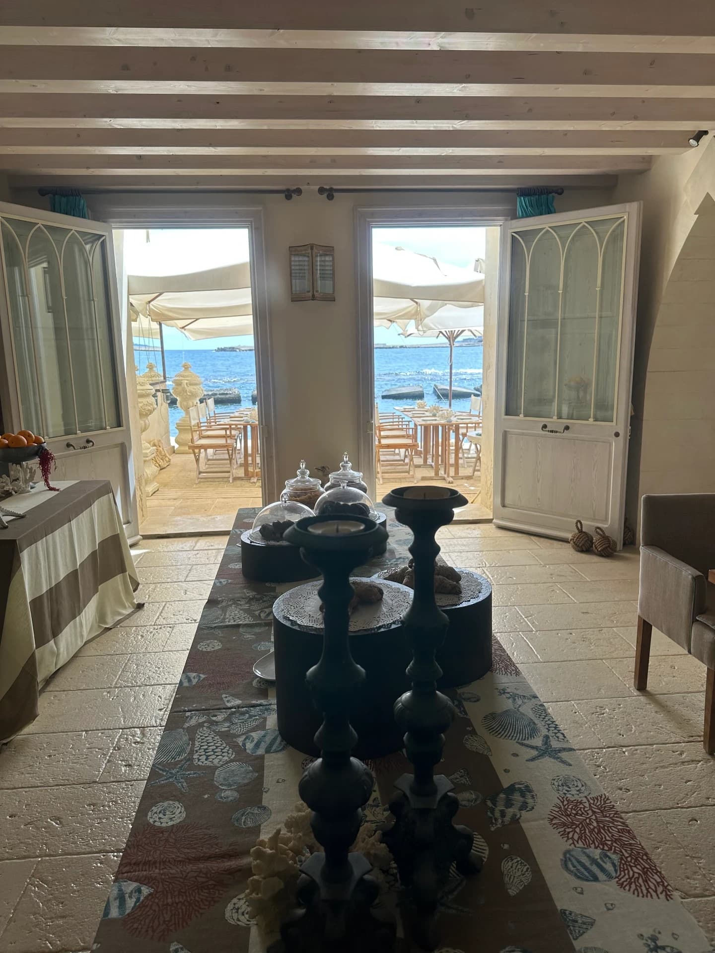 Interior corridor overlooking the sea