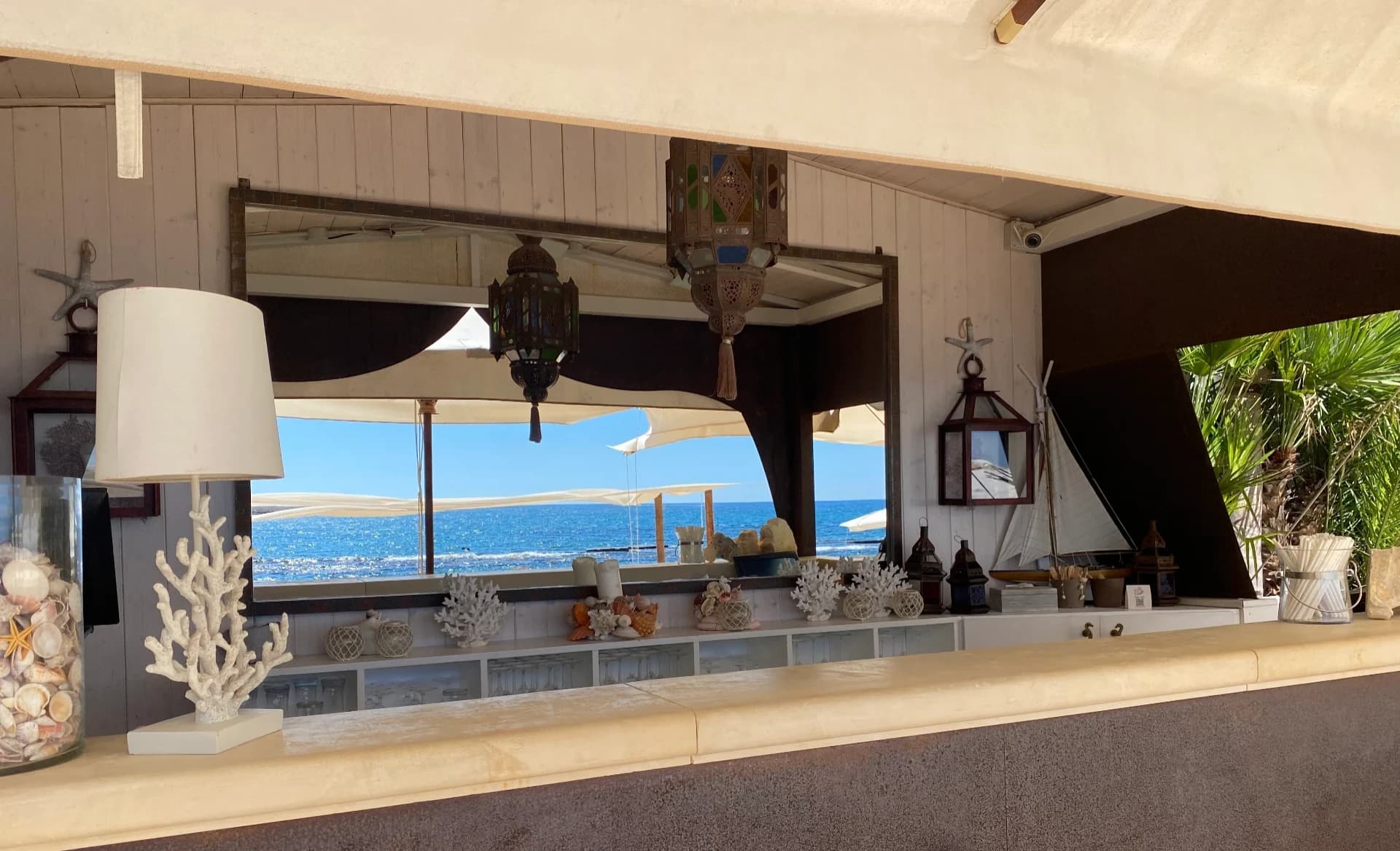 Lounge with marine details and sea view