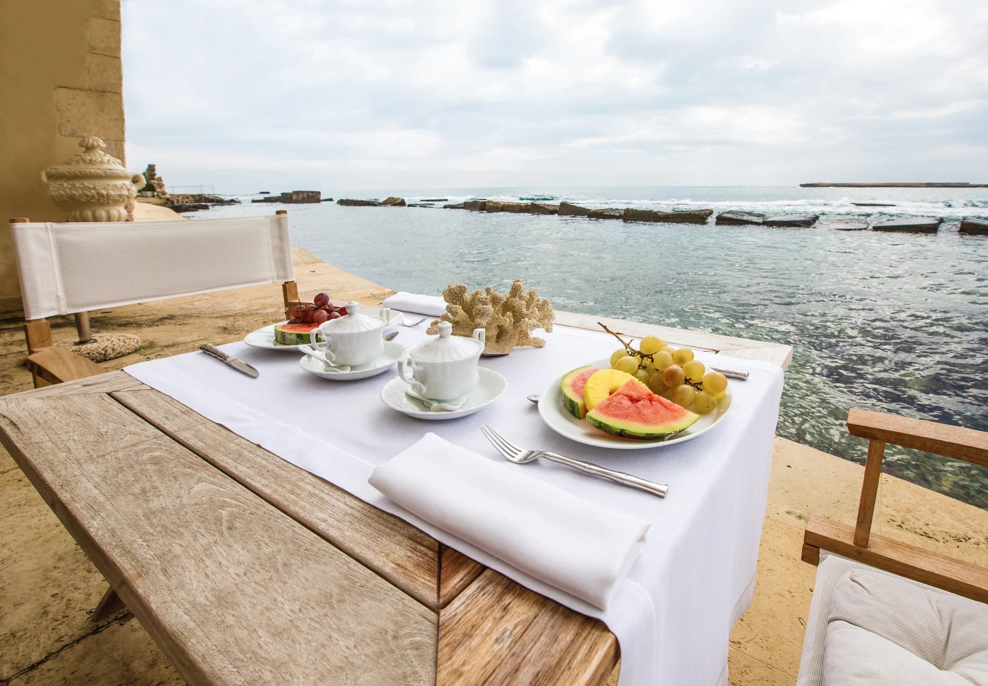 Breakfast served on the seafront terrace