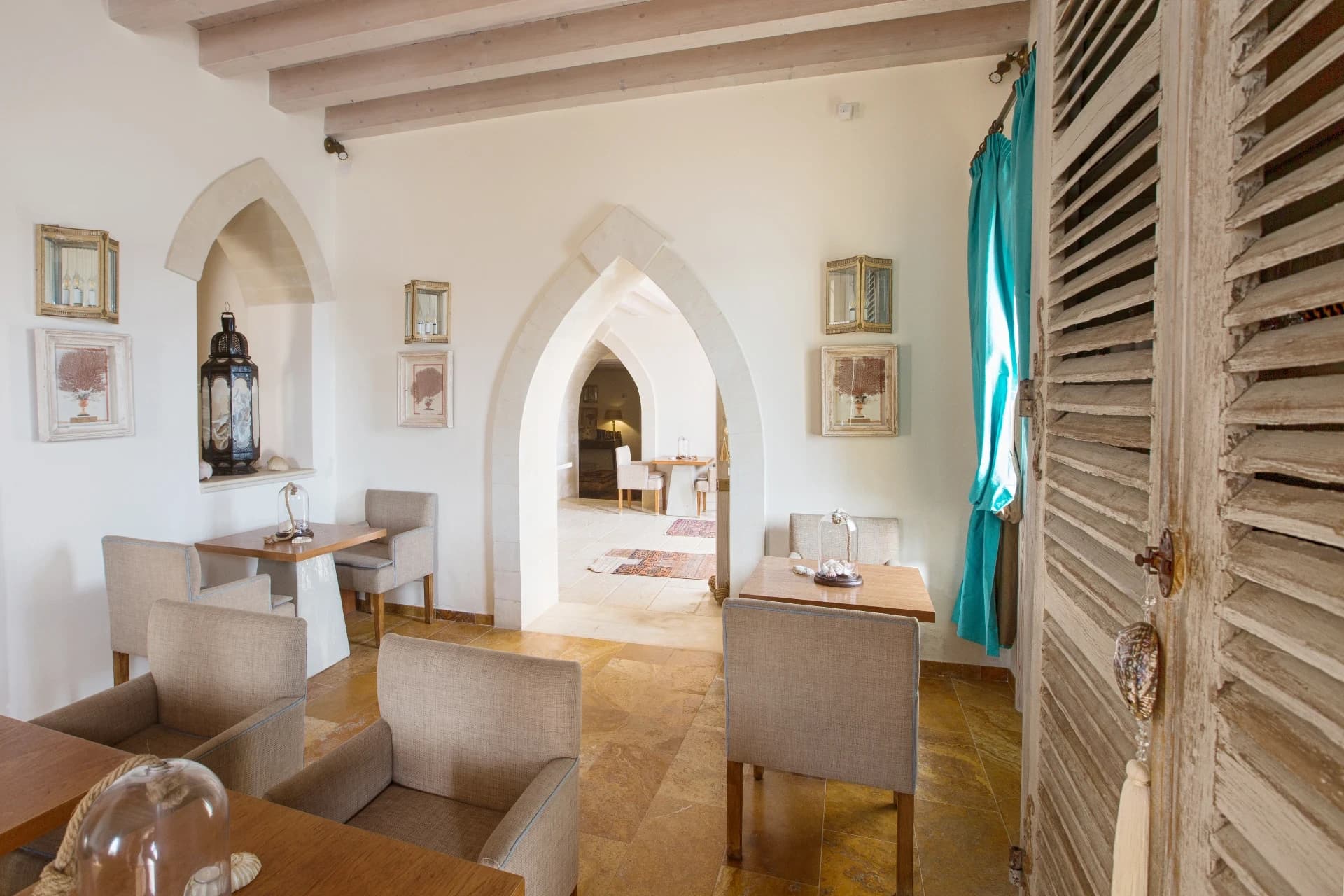 Interior room with stone arches