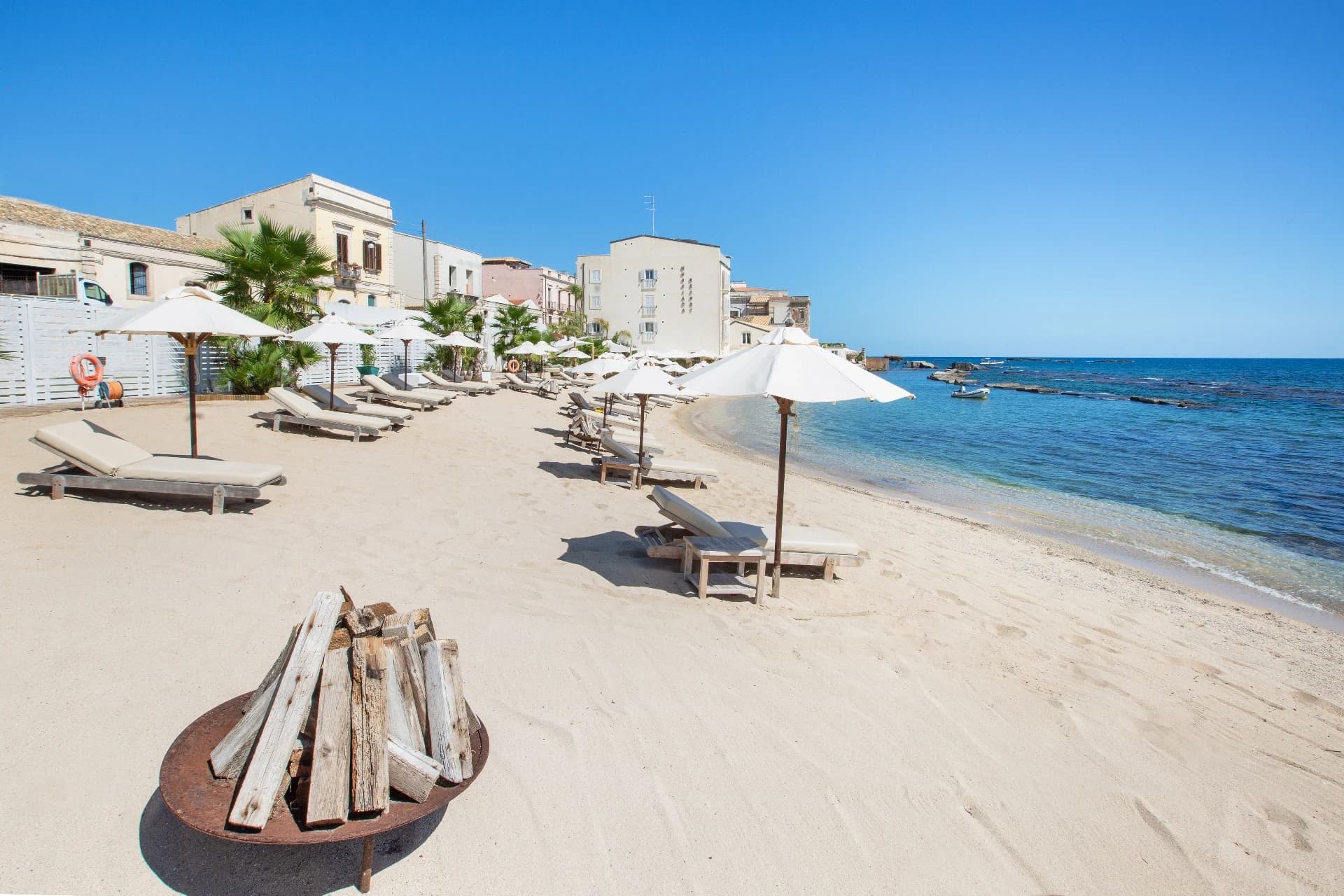 Beach with sunbeds and umbrellas