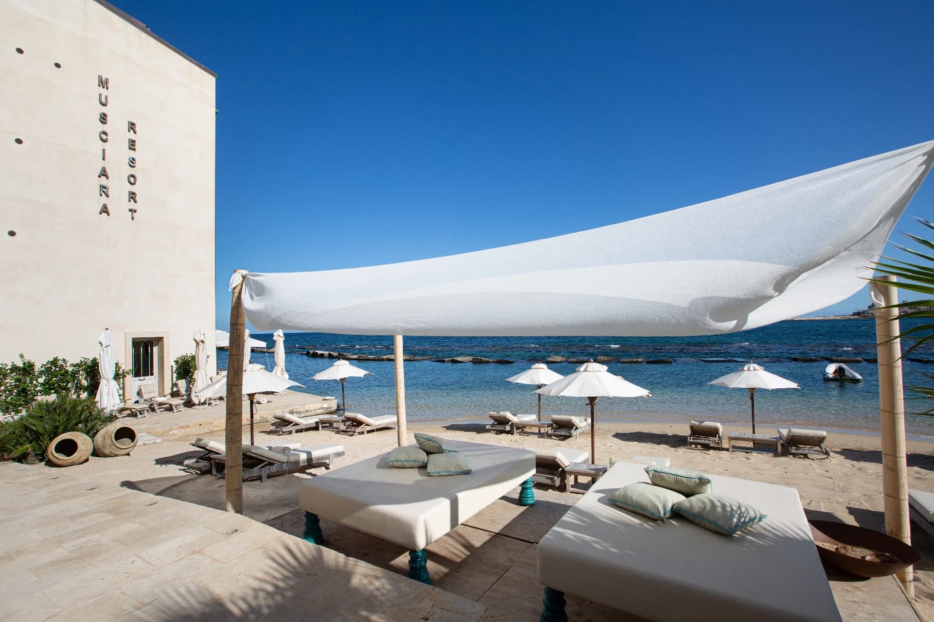 The Musciara Resort beach club on the sea of Syracuse