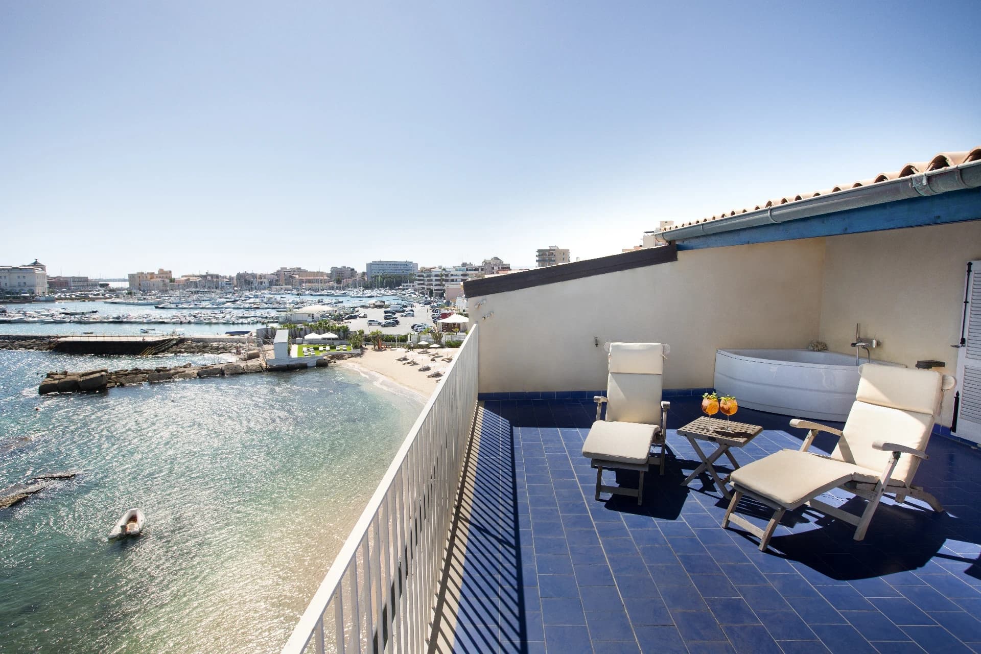 Panoramic seafront terrace at Musciara Resort, Syracuse