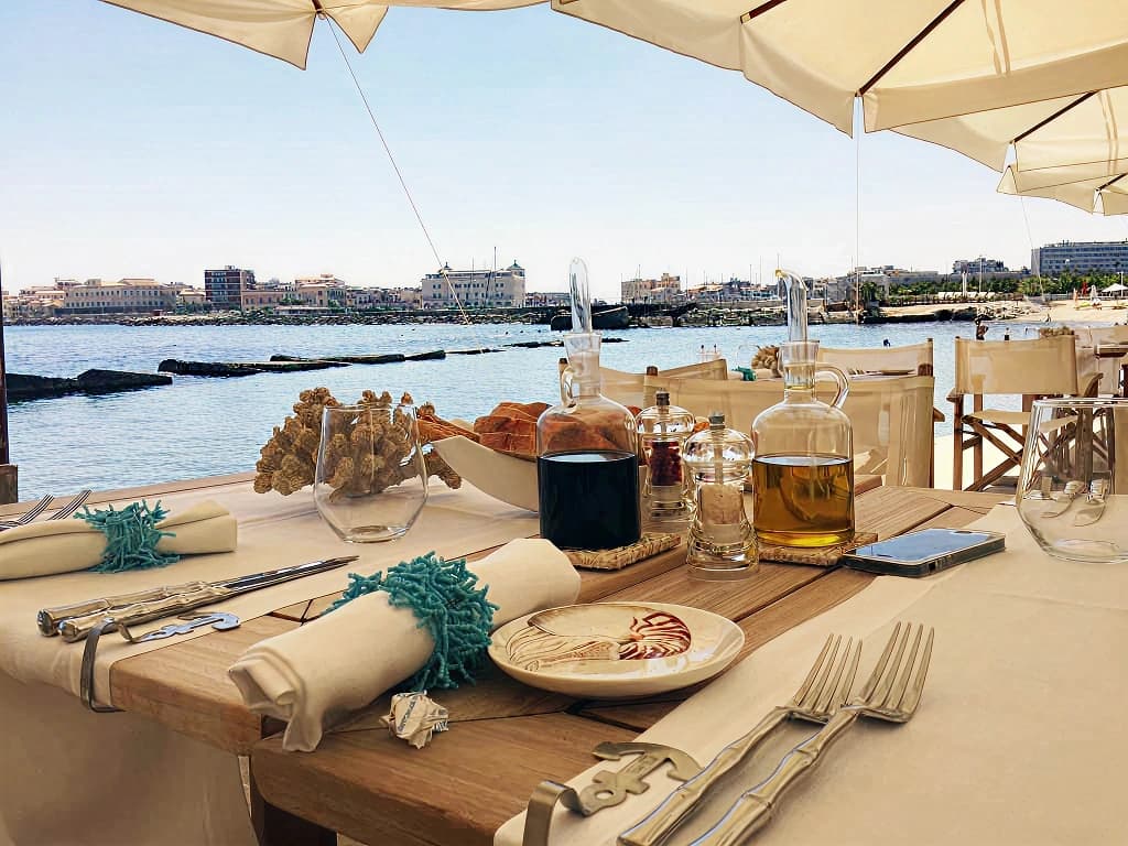 The terrace of the Musciara Resort restaurant at sunset